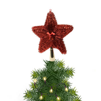 Kerstboom piek/topper ster rood met glitters 23 cm - kerstboompieken
