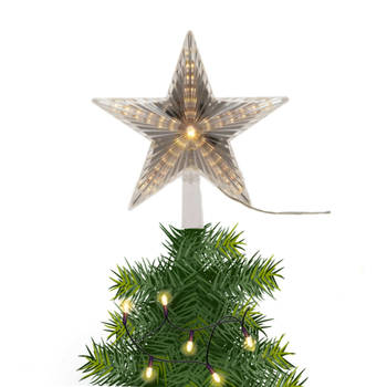 Lichtgevende kerstboom piek/topper ster warm wit licht 22 cm - kerstboompieken