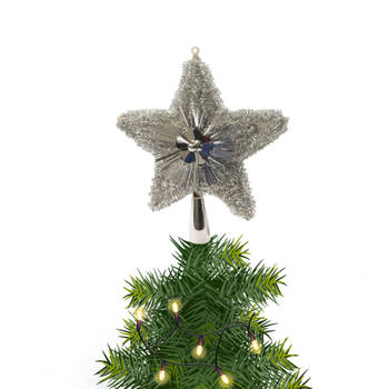Kerstboom piek/topper ster kunststof glitters zilver 23 cm - kerstboompieken