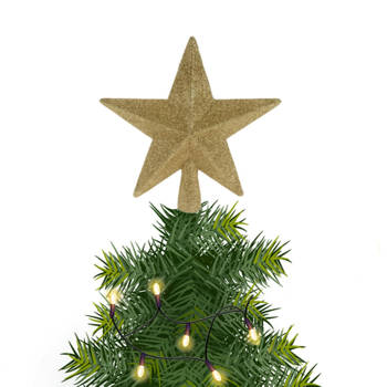 Kerstboom piek ster kunststof goud met glitters 19 cm - kerstboompieken