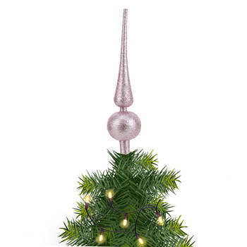 Kunststof piek lichtroze met glitters H23 cm - kerstboompieken