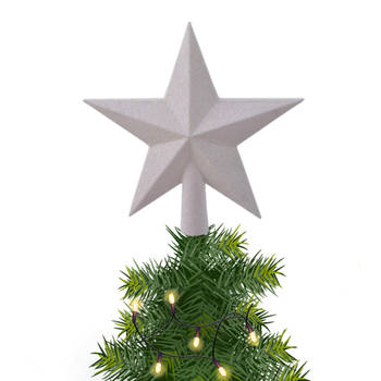 1x Glitter piek in stervorm parelmoer wit 19 cm kunststof/plastic - kerstboompieken