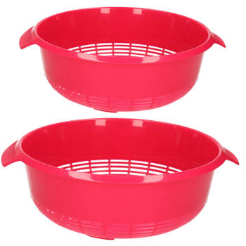 Forte plastics kunststof keuken vergieten 2x combiset roze 27 x 10 cm en 23 x 9 cm - Vergieten