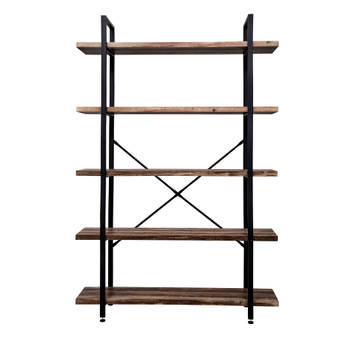 Wandkast boekenkast Stoer industrieel design metaal hout 178 cm hoog zwart