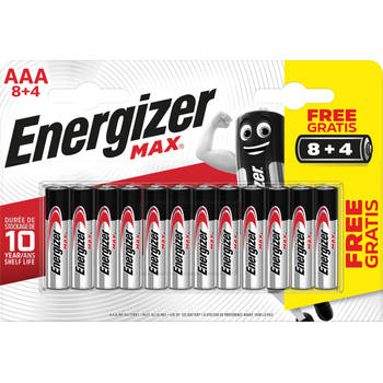 Energizer batterijen Max AAA, blister van 8 stuks + 4 stuks gratis