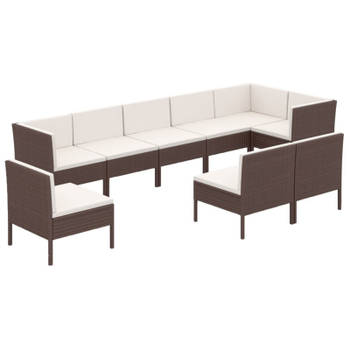 vidaXL 9-delige Loungeset met kussens poly rattan bruin