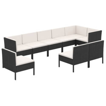 vidaXL 9-delige Loungeset met kussens poly rattan zwart