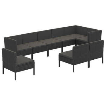 vidaXL 9-delige Loungeset met kussens poly rattan zwart