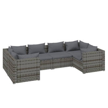 vidaXL 6-delige Loungeset met kussens poly rattan grijs