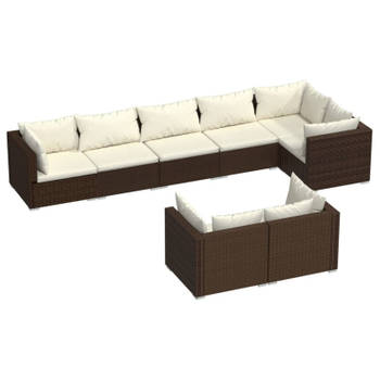 vidaXL 8-delige Loungeset met kussens poly rattan bruin