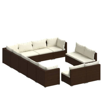 vidaXL 12-delige Loungeset met kussens poly rattan bruin