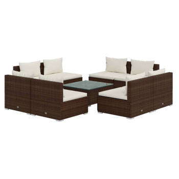 vidaXL 9-delige Loungeset met kussens poly rattan bruin