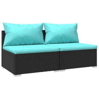 vidaXL 2-delige Loungeset met kussens poly rattan zwart