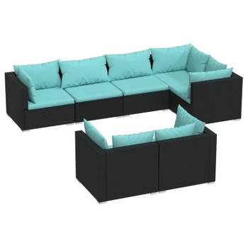 vidaXL 7-delige Loungeset met kussens poly rattan zwart