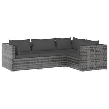 vidaXL 4-delige Loungeset met kussens poly rattan grijs