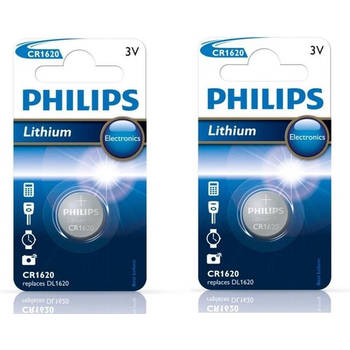 2 Stuks - Philips CR1620 3v lithium knoopcelbatterij