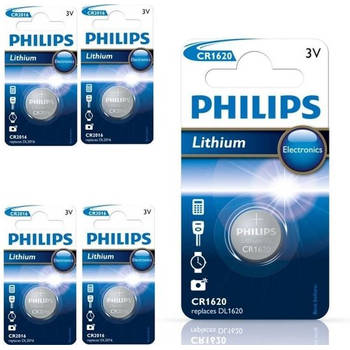 5 Stuks - Philips CR1620 3v lithium knoopcelbatterij