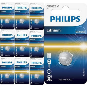 10 Stuks (10 Blister ) Philips CR1632 3v lithium knoopcelbatterij