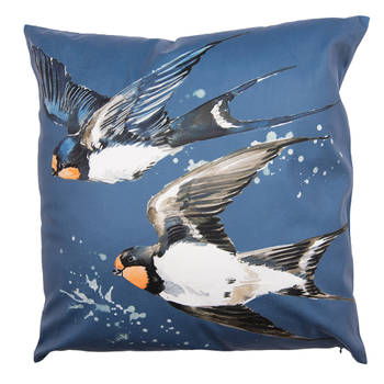 Clayre & Eef Kussenhoes 45x45 cm Blauw Wit Polyester Vogels Sierkussenhoes Blauw Sierkussenhoes