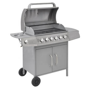 vidaXL Gasbarbecue 6+1 kookzone zilver