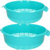 Forte plastics kunststof keuken vergieten 2x combiset blauw 27 x 10 cm en 23 x 9 cm - Vergieten