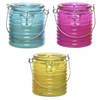 Citronella kaars - in windlicht - 3x - blauw/roze en geel - 20 branduren - citrusgeur - geurkaarsen