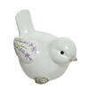 Decoratie dieren beeld vogel wit met lavendel bloemen met staart omhoog 9 cm - Tuinbeelden