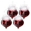 Clayre & Eef Kerstbal Set van 4 Ø 10 cm Rood Wit Glas Kerstboomversiering Rood Kerstboomversiering