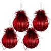 HAES DECO - Kerstbal Set 4 (4) Ø 8x8 cm - Rood - Kerstversiering, Kerstdecoratie, Decoratie Hanger, Kerstboomversiering