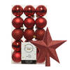 30x stuks kunststof kerstballen 6 cm inclusief ster piek rood - Kerstbal