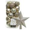 Decoris kerstballen 30x stuks - licht champagne 4/5/6 cm kunststof mat/glans/glitter mix en piek - Kerstbal