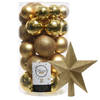 Decoris kerstballen 30x stuks - goud 4/5/6 cm kunststof mat/glans/glitter mix en piek - Kerstbal