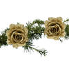 2x stuks kerstboom bloemen roos goud glitter op clip 10 cm - Kersthangers