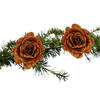2x stuks kerstboom bloemen roos koper glitter op clip 10 cm - Kersthangers