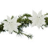 2x stuks kerstboom decoratie bloemen wit glitter op clip 15 cm - Kersthangers