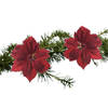 2x stuks kerstboom decoratie bloemen rood glitter op clip 24 cm - Kersthangers