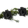 2x stuks kerstboom decoratie bloemen roos zwart glitter op clip 10 cm - Kersthangers