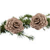 2x stuks kerstboom decoratie bloemen op clip champagne glitter 18 cm - Kersthangers