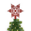 Kerstboom piek open kunststof kerst ster rood met glitters H19 cm - kerstboompieken