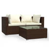 vidaXL 3-delige Loungeset met kussens poly rattan bruin