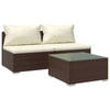 vidaXL 3-delige Loungeset met kussens poly rattan bruin