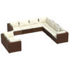 vidaXL 9-delige Loungeset met kussens poly rattan bruin