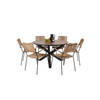 Llama tuinmeubelset tafel Ø120cm en 6 stoel armleuningL Lindos zwart, bruin.