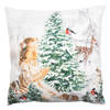 Clayre & Eef Kussenhoes 45x45 cm Wit Groen Polyester Engel Sierkussenhoes Wit Sierkussenhoes