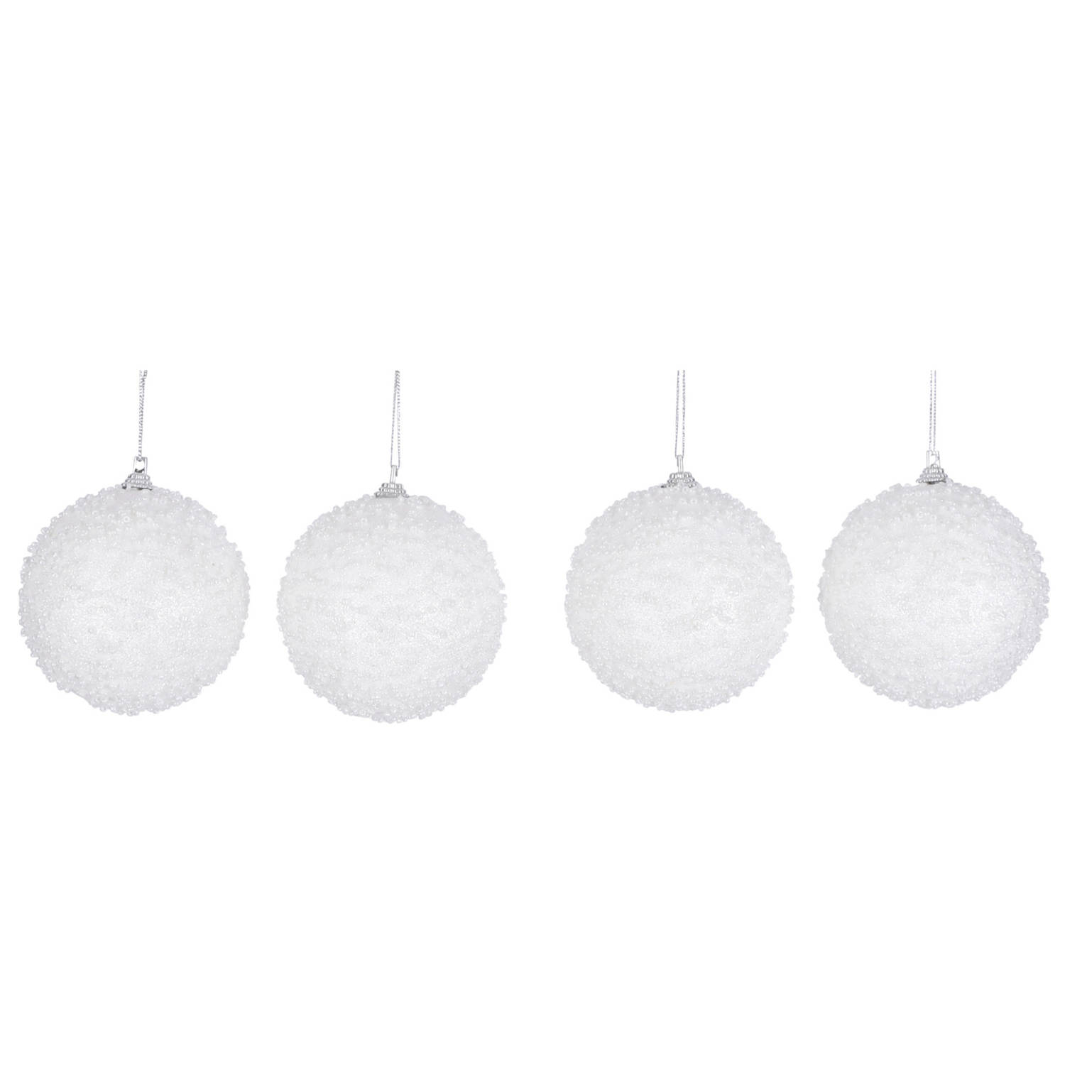 4x Luxe Witte Sneeuw Kerstballen Van Foam 8 Cm - Kerstbal