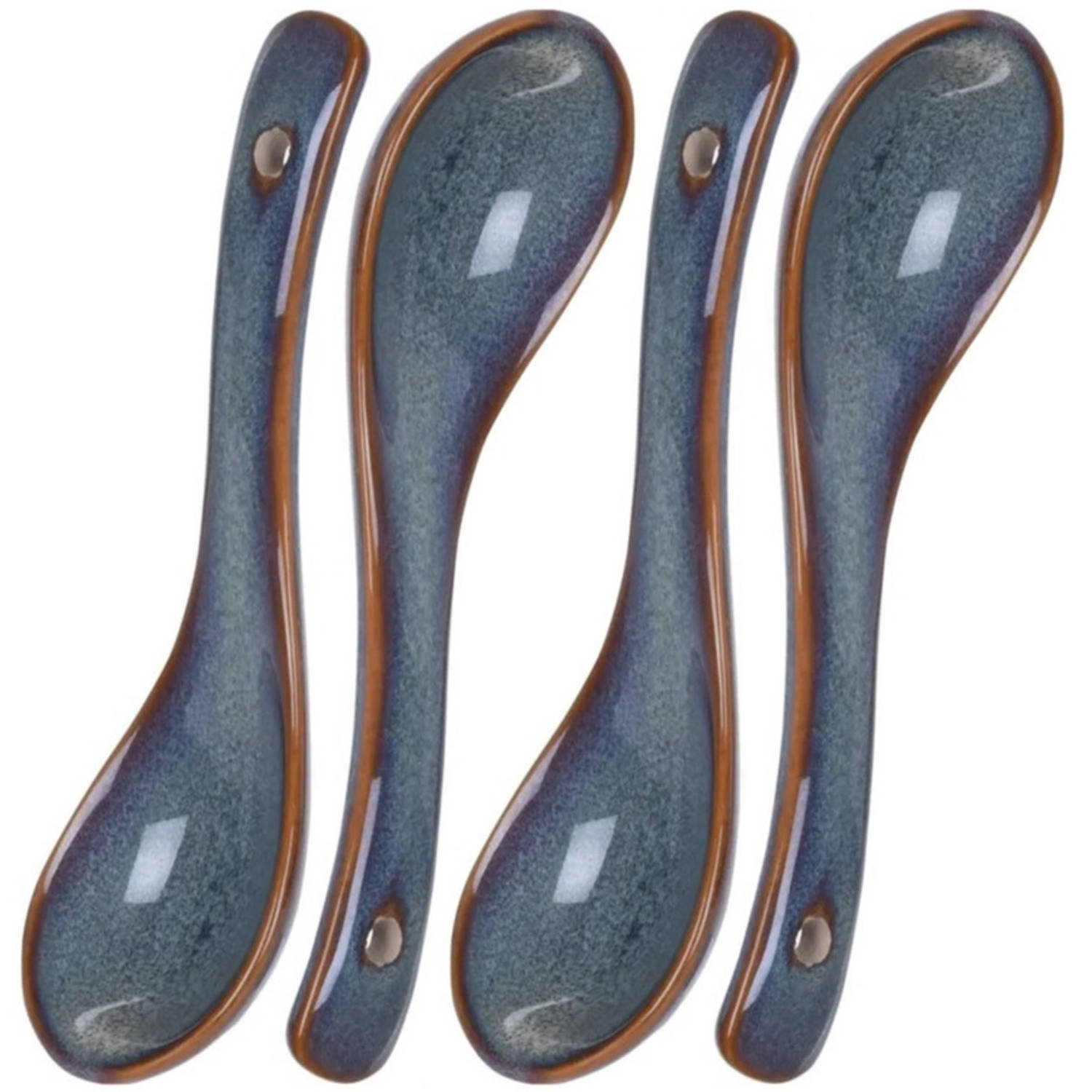 4x Stuks amuse lepels blauw 14 cm van aardewerk - Amusesetjes