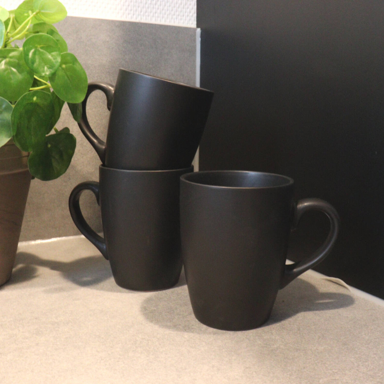 Umeki duisternis Wrak OTIX Koffiekopjes - met Oor - Set van 6 - Mat - Zwart - 340ml | Blokker