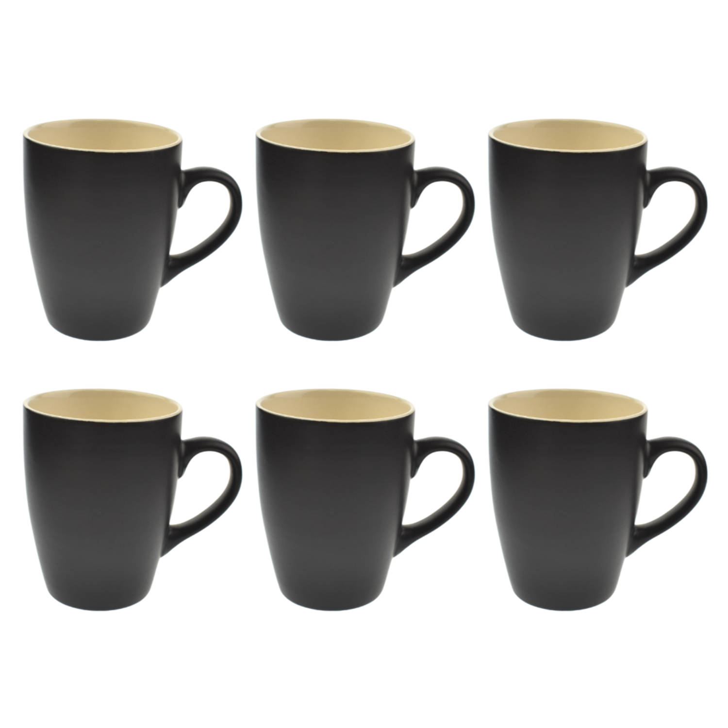 OTIX Koffiekopjes - met Oor - Set van 6 - Theekoppen - 340ml - Zwart - Keramiek