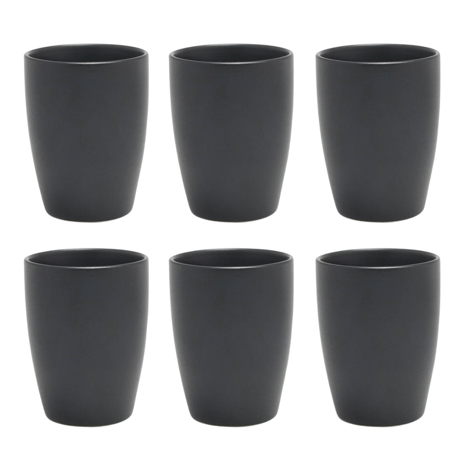 OTIX Koffiekopjes - Set van 6 - Koffietassen - Zwart - Mat - 340ml - Zonder Oor - Aardewerk