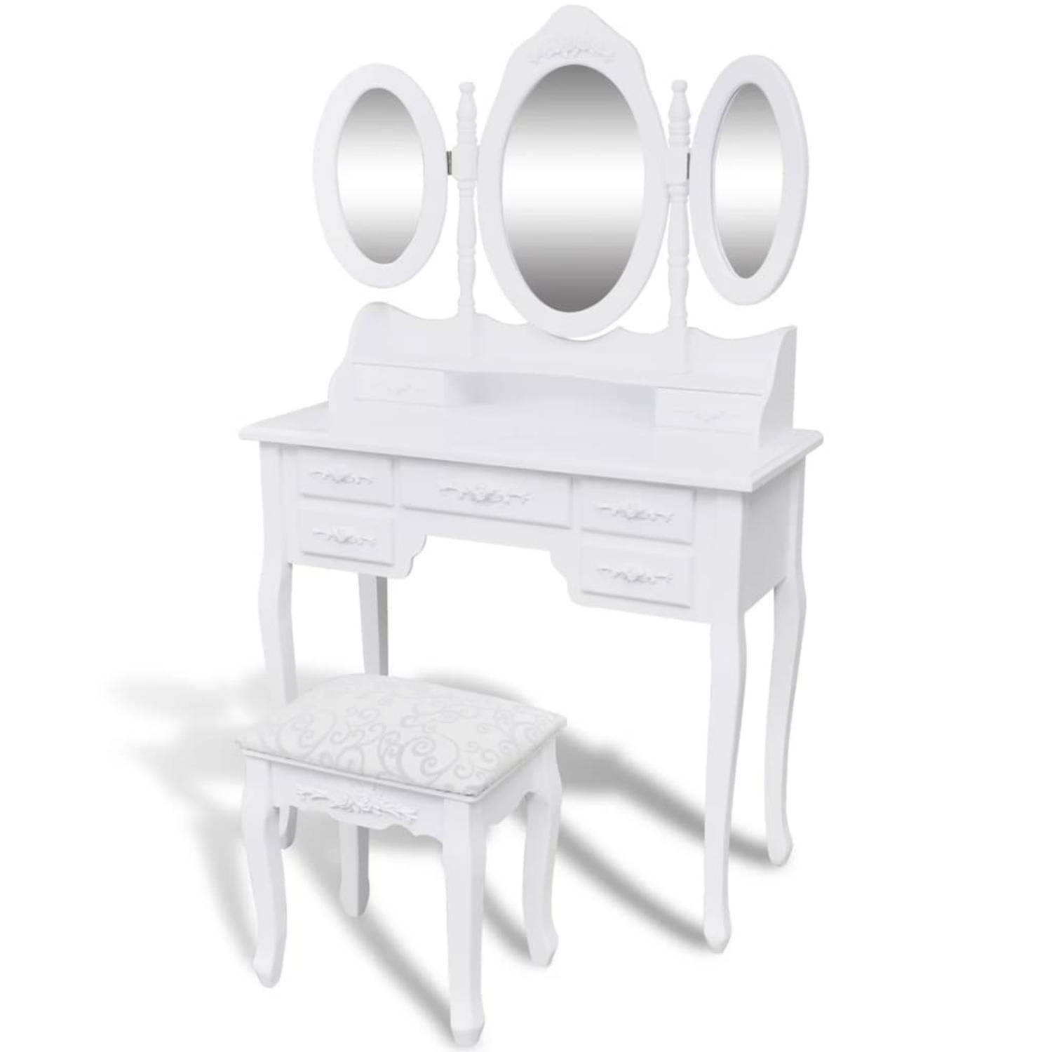Kaptafel met stoel en drie spiegels